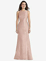 Front View Thumbnail - Toasted Sugar Jewel Neck Bowed Open-Back Trumpet Dress 