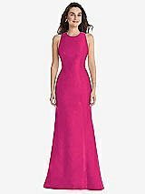 Front View Thumbnail - Think Pink Jewel Neck Bowed Open-Back Trumpet Dress 
