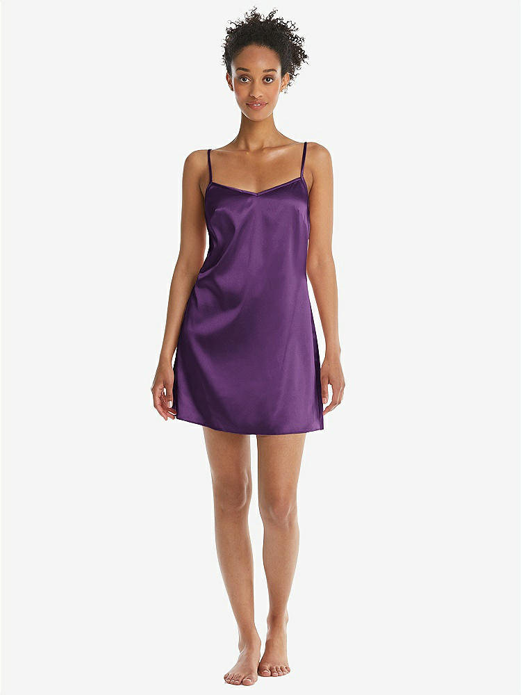 Front View - African Violet Mini Stretch Satin Slip with Adjustable Straps - Kyle