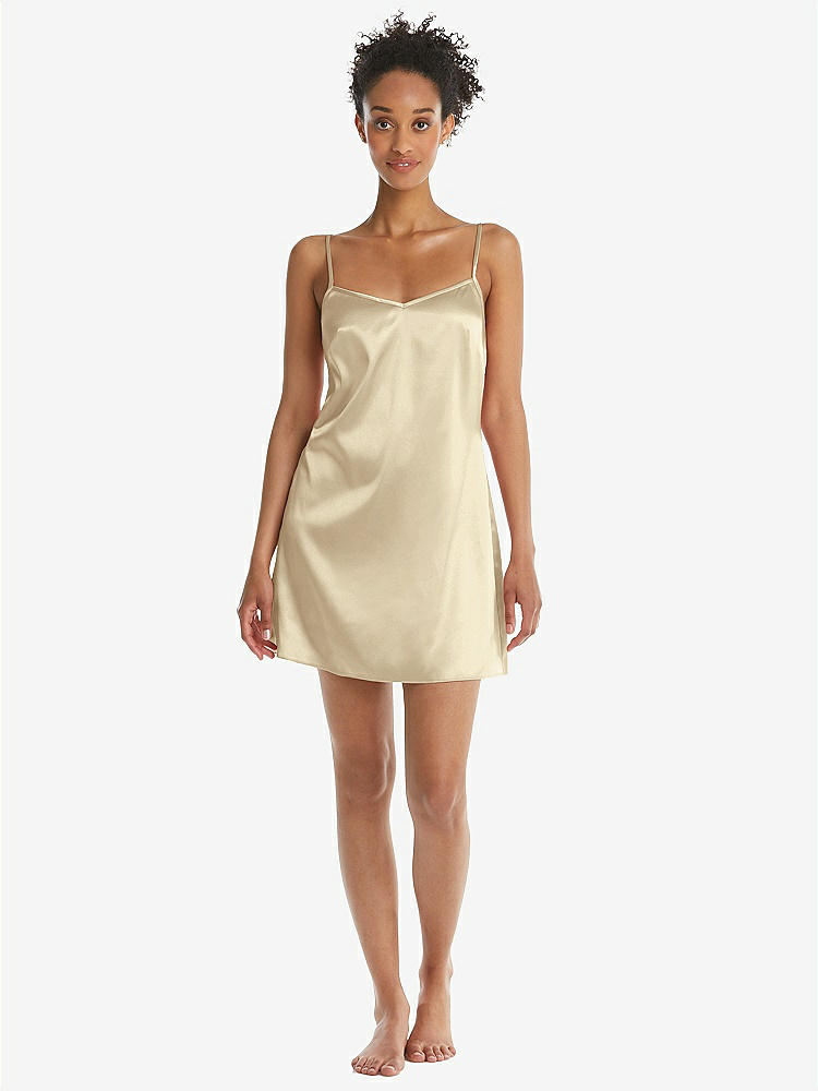 Front View - Banana Mini Stretch Satin Slip with Adjustable Straps - Kyle