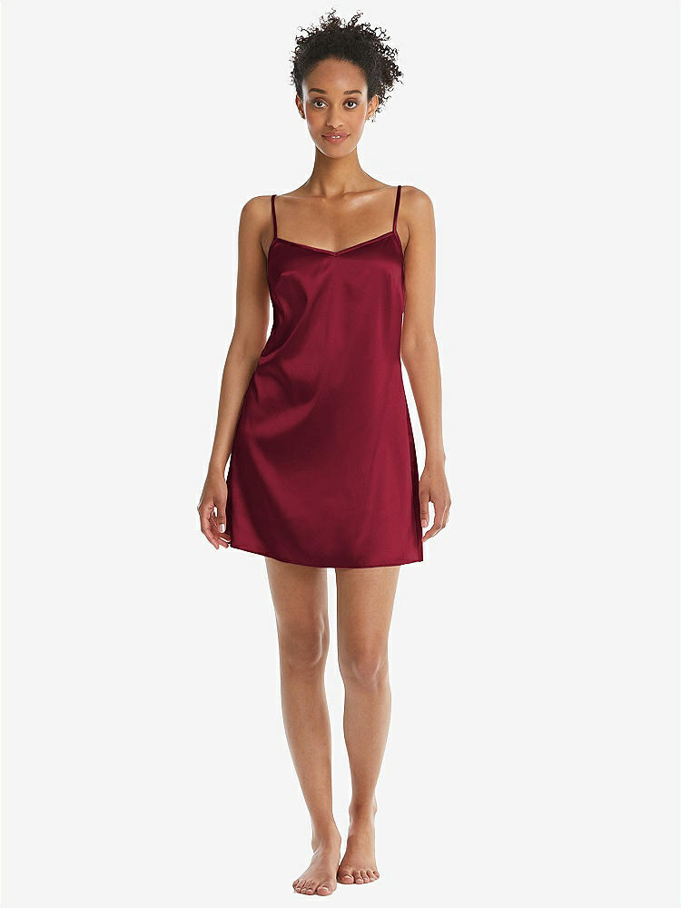 Front View - Burgundy Mini Stretch Satin Slip with Adjustable Straps - Kyle