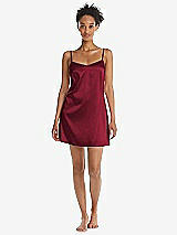 Front View Thumbnail - Burgundy Mini Stretch Satin Slip with Adjustable Straps - Kyle
