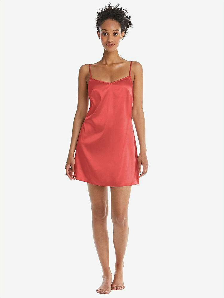 Front View - Perfect Coral Mini Stretch Satin Slip with Adjustable Straps - Kyle