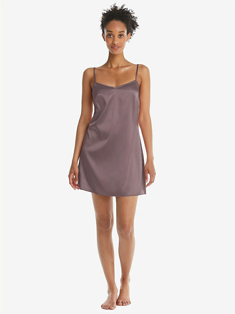 Front View - French Truffle Mini Stretch Satin Slip with Adjustable Straps - Kyle