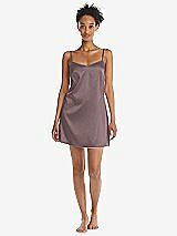 Front View Thumbnail - French Truffle Mini Stretch Satin Slip with Adjustable Straps - Kyle