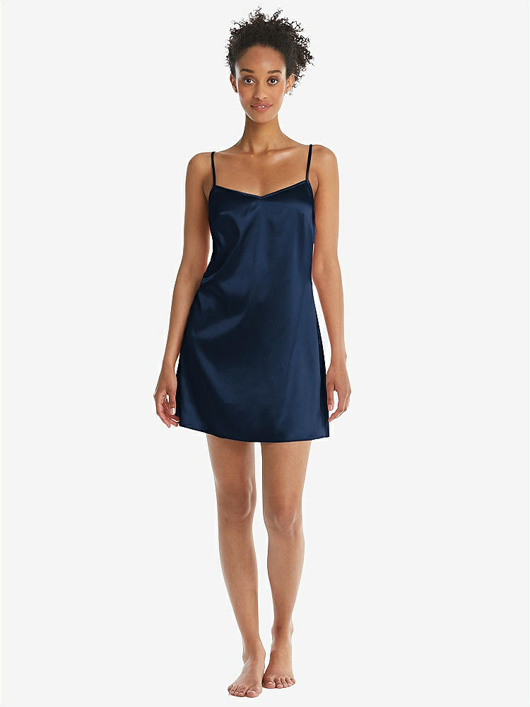 Front View - Midnight Navy Mini Stretch Satin Slip with Adjustable Straps - Kyle