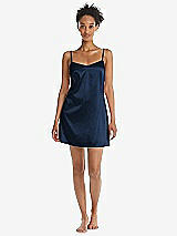 Front View Thumbnail - Midnight Navy Mini Stretch Satin Slip with Adjustable Straps - Kyle
