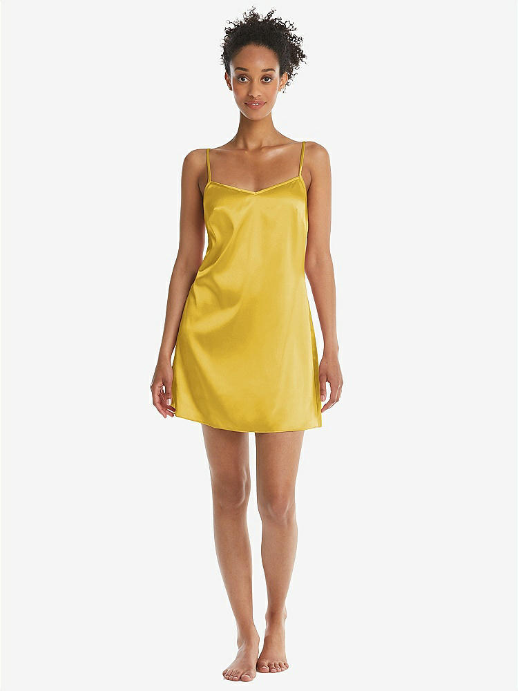 Front View - Marigold Mini Stretch Satin Slip with Adjustable Straps - Kyle