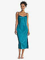 Front View Thumbnail - Oasis  Midi Stretch Satin Slip with Adjustable Straps - Asley