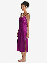 Side View Thumbnail - Persian Plum  Midi Stretch Satin Slip with Adjustable Straps - Asley