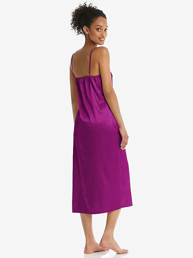 Back View - Persian Plum  Midi Stretch Satin Slip with Adjustable Straps - Asley
