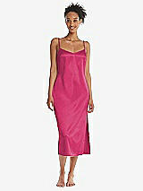 Front View Thumbnail - Shocking  Midi Stretch Satin Slip with Adjustable Straps - Asley