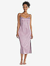 Front View Thumbnail - Suede Rose  Midi Stretch Satin Slip with Adjustable Straps - Asley