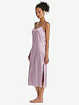 Side View Thumbnail - Suede Rose  Midi Stretch Satin Slip with Adjustable Straps - Asley