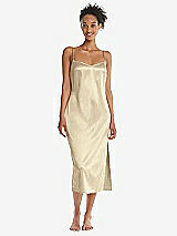 Front View Thumbnail - Banana  Midi Stretch Satin Slip with Adjustable Straps - Asley