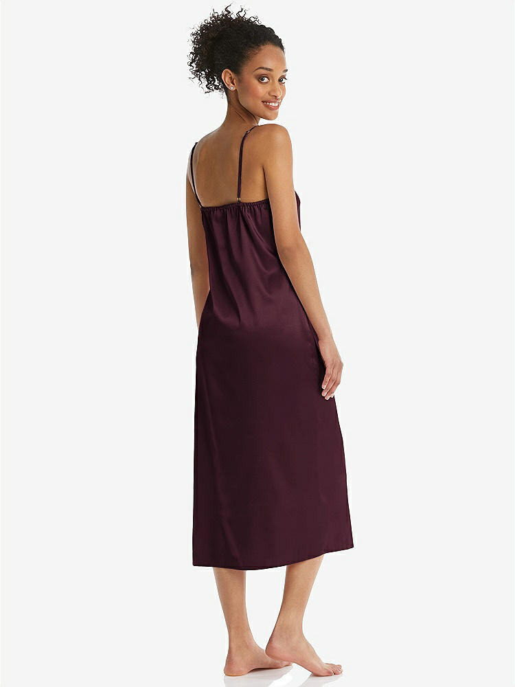 Back View - Bordeaux  Midi Stretch Satin Slip with Adjustable Straps - Asley