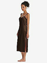 Side View Thumbnail - Espresso  Midi Stretch Satin Slip with Adjustable Straps - Asley