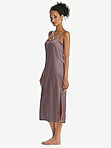 Side View Thumbnail - French Truffle  Midi Stretch Satin Slip with Adjustable Straps - Asley