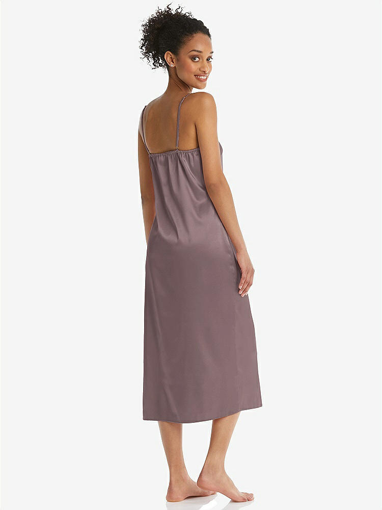 Back View - French Truffle  Midi Stretch Satin Slip with Adjustable Straps - Asley