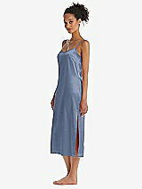 Side View Thumbnail - Larkspur Blue  Midi Stretch Satin Slip with Adjustable Straps - Asley