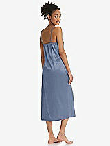 Rear View Thumbnail - Larkspur Blue  Midi Stretch Satin Slip with Adjustable Straps - Asley