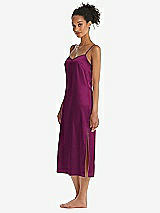 Side View Thumbnail - Merlot  Midi Stretch Satin Slip with Adjustable Straps - Asley