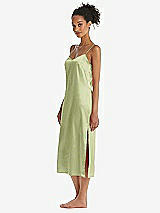 Side View Thumbnail - Mint  Midi Stretch Satin Slip with Adjustable Straps - Asley