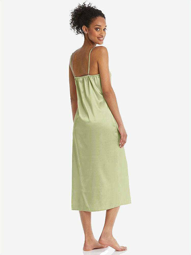 Back View - Mint  Midi Stretch Satin Slip with Adjustable Straps - Asley