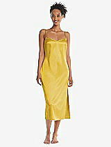 Front View Thumbnail - Marigold  Midi Stretch Satin Slip with Adjustable Straps - Asley