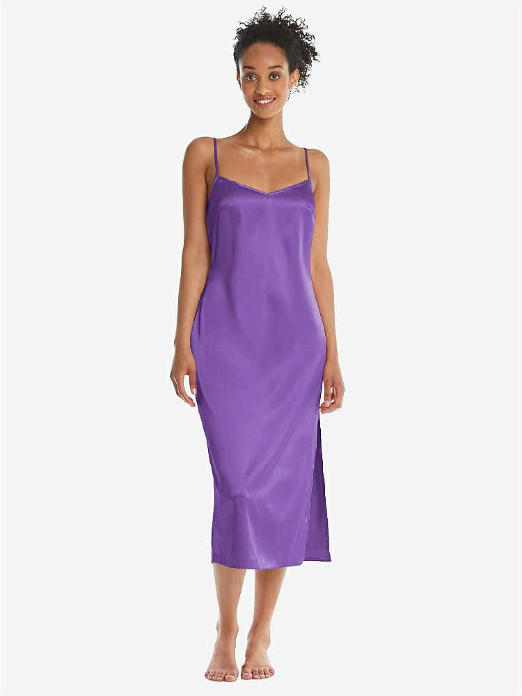 Front View - Pansy  Midi Stretch Satin Slip with Adjustable Straps - Asley