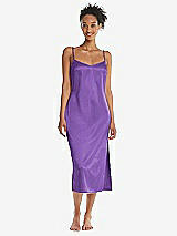 Front View Thumbnail - Pansy  Midi Stretch Satin Slip with Adjustable Straps - Asley