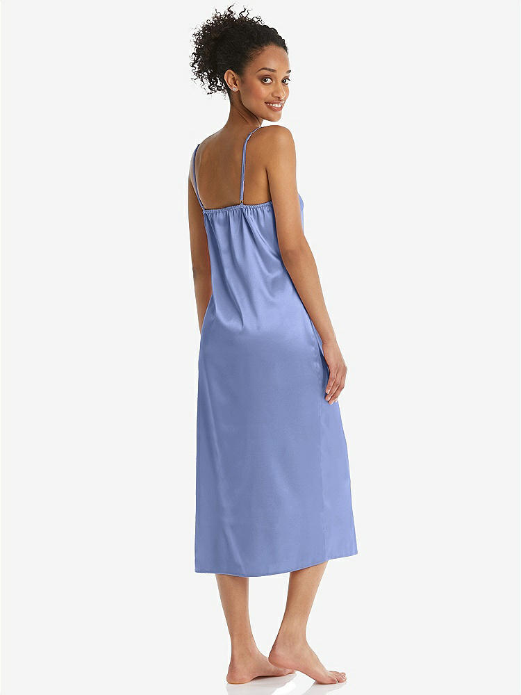 Back View - Periwinkle - PANTONE Serenity  Midi Stretch Satin Slip with Adjustable Straps - Asley