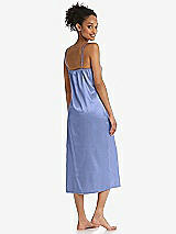 Rear View Thumbnail - Periwinkle - PANTONE Serenity  Midi Stretch Satin Slip with Adjustable Straps - Asley