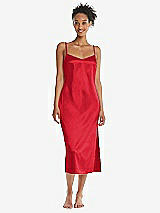 Front View Thumbnail - Parisian Red  Midi Stretch Satin Slip with Adjustable Straps - Asley