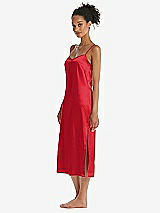 Side View Thumbnail - Parisian Red  Midi Stretch Satin Slip with Adjustable Straps - Asley