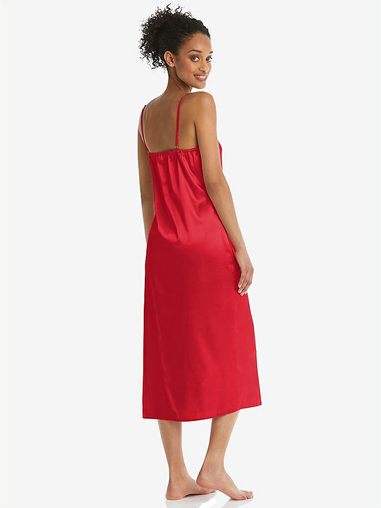 Back View - Parisian Red  Midi Stretch Satin Slip with Adjustable Straps - Asley