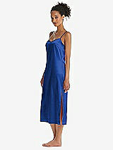 Side View Thumbnail - Sapphire  Midi Stretch Satin Slip with Adjustable Straps - Asley