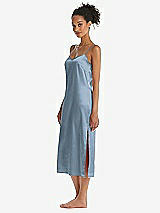 Side View Thumbnail - Slate  Midi Stretch Satin Slip with Adjustable Straps - Asley