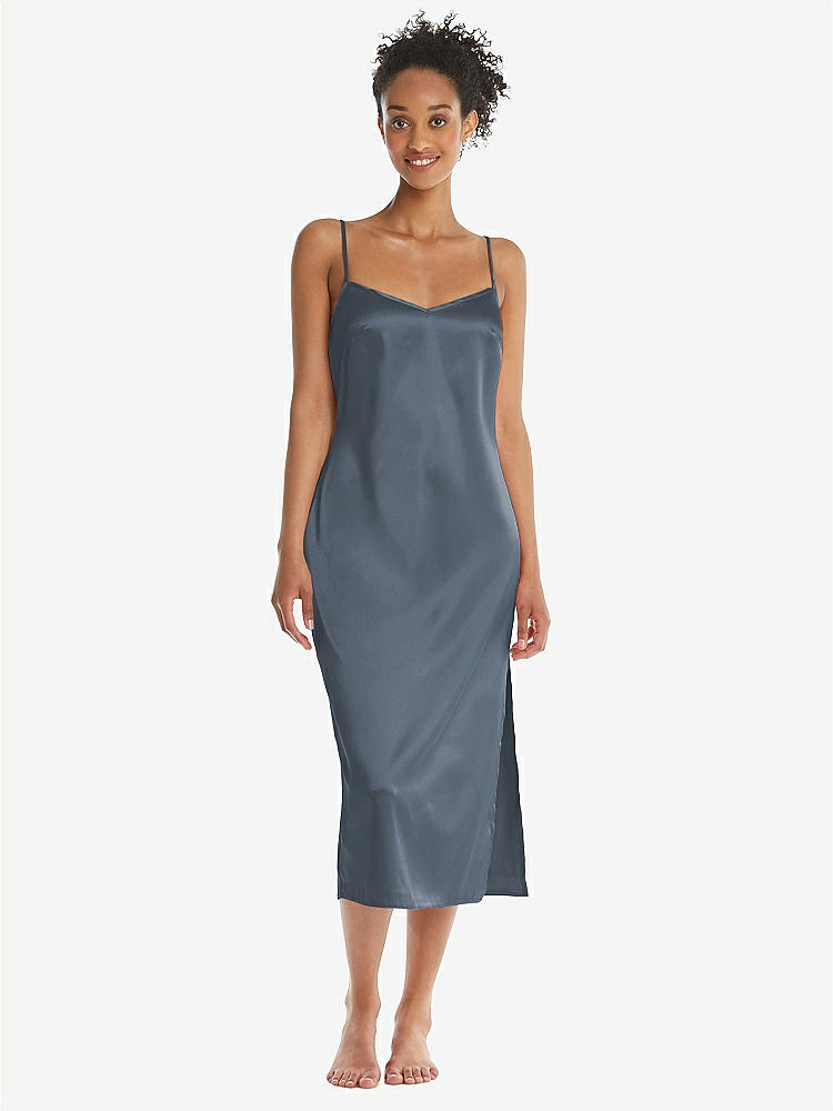 Front View - Silverstone  Midi Stretch Satin Slip with Adjustable Straps - Asley