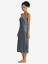 Side View Thumbnail - Silverstone  Midi Stretch Satin Slip with Adjustable Straps - Asley
