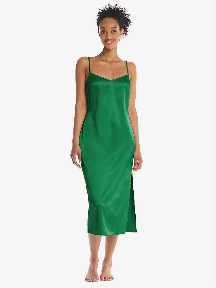 Front View - Shamrock  Midi Stretch Satin Slip with Adjustable Straps - Asley