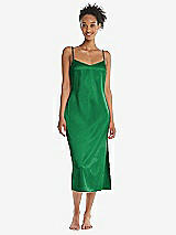 Front View Thumbnail - Shamrock  Midi Stretch Satin Slip with Adjustable Straps - Asley
