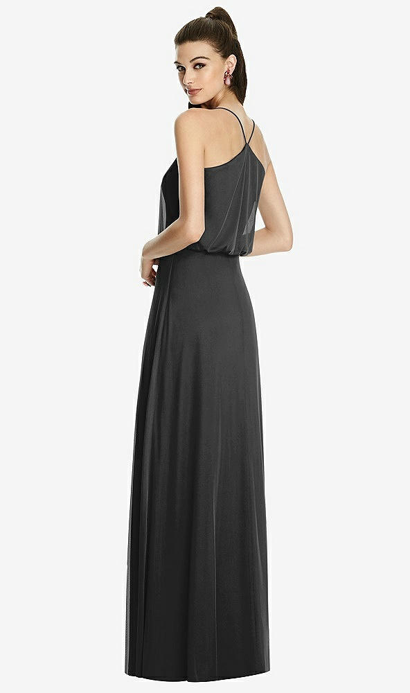 Back View - Black Inverted V-Back Blouson A-Line Maxi Dress