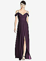 Front View Thumbnail - Aubergine Pleated Off-the-Shoulder Crossover Bodice Maxi Dress