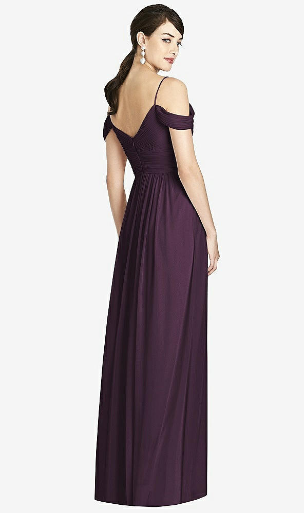 Back View - Aubergine Pleated Off-the-Shoulder Crossover Bodice Maxi Dress