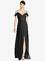 Front View Thumbnail - Black Pleated Off-the-Shoulder Crossover Bodice Maxi Dress