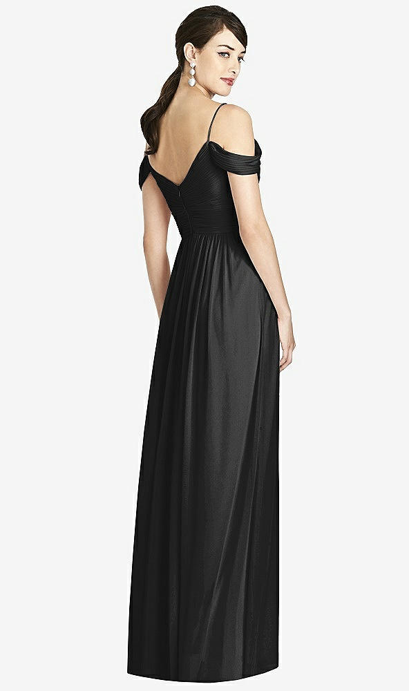 Back View - Black Pleated Off-the-Shoulder Crossover Bodice Maxi Dress