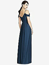 Rear View Thumbnail - Sofia Blue Pleated Off-the-Shoulder Crossover Bodice Maxi Dress