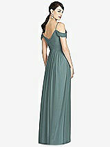 Rear View Thumbnail - Smoke Blue Pleated Off-the-Shoulder Crossover Bodice Maxi Dress