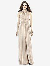Front View Thumbnail - Nude Gray Twist Halter Low Illusion Back Maxi Dress